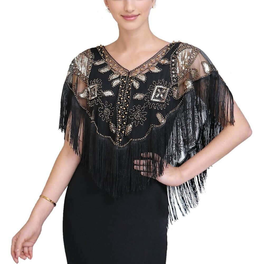 1920 Shawl Wraps for Evening Dresses, Flapper Retro Fringe Shawl for